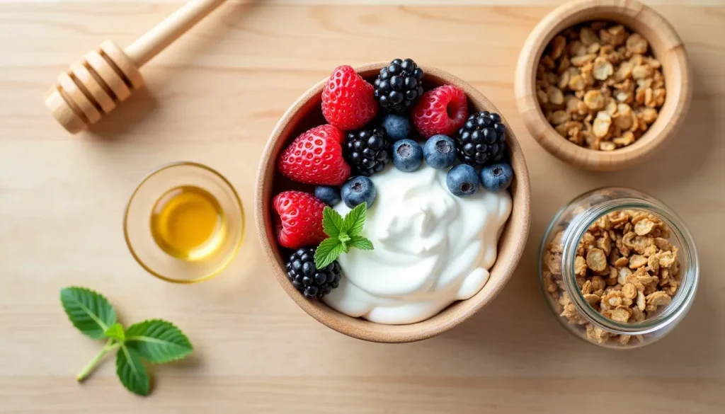 Ingredients For A easy greek yogurt berry parfait